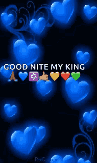 a blue heart with the words good nite my king written on it