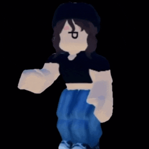 a girl in a black shirt and blue pants has a smiley face drawn on her face