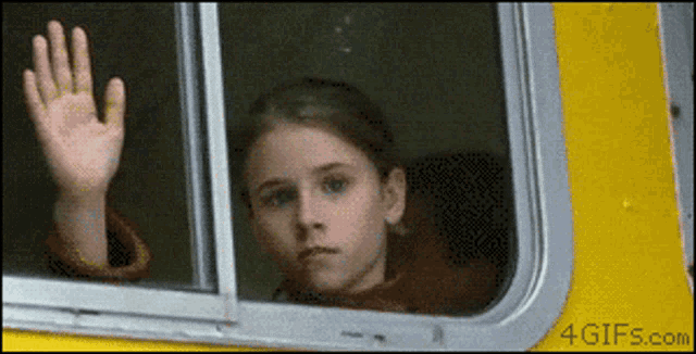 a girl waving her hand out of a window with the website 4gifs.com in the lower right corner