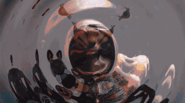 a painting of a man in a space suit with the letter c on his chest