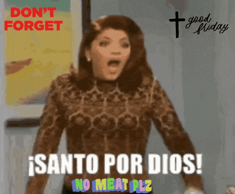 a woman with a surprised look on her face and the words santo por dios