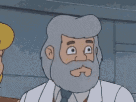 a cartoon of a man with a beard wearing a lab coat and tie