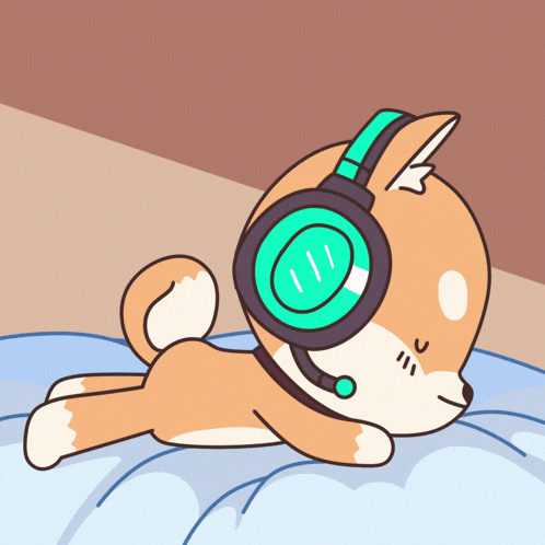 a cartoon drawing of a dog wearing headphones and a microphone