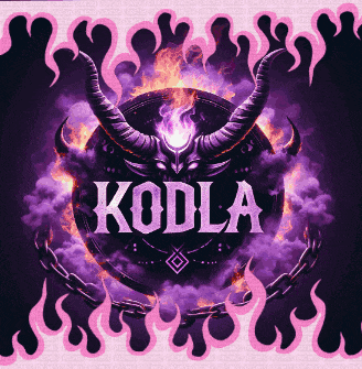 a picture of a demon with horns that says koda