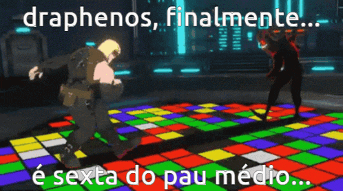 a video game scene with the words draphenos finalmente