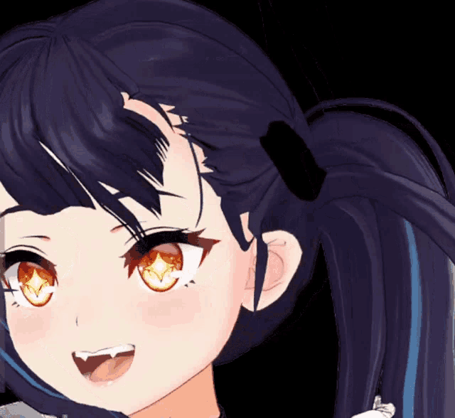 a close up of a girl 's face with red eyes