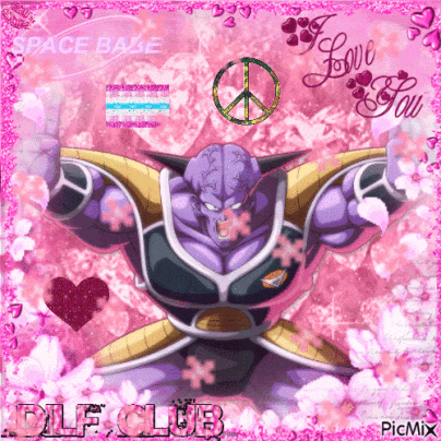 a picture of a purple dragon ball character with a peace sign and the words i love you