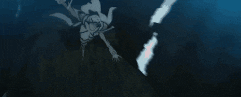 a cartoon character is swimming in the water and looking up at the sky .