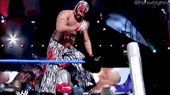 a man in a mask is wrestling another man in a ring while wearing a zebra print outfit .