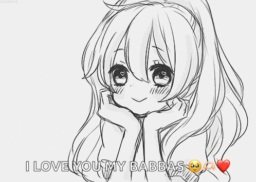 a black and white drawing of a girl with hearts around her and the words `` i love you my babbas ''