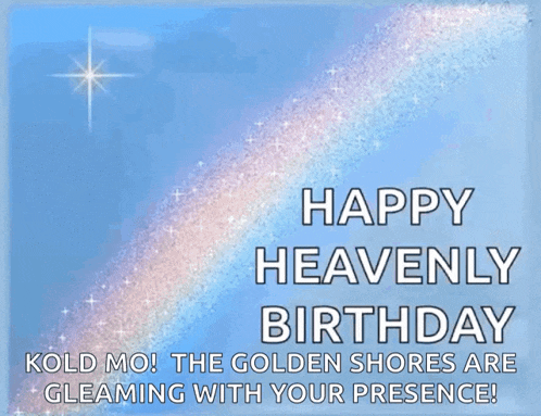 a happy heavenly birthday card with a rainbow and a star