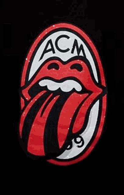 a rolling stones logo with a tongue sticking out and the letters acm