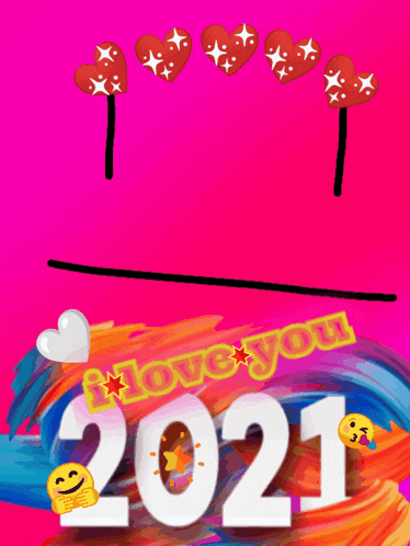 a pink background with hearts and the year 2021 on it
