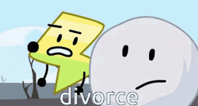 a cartoon of a ball and a lightning bolt with the word divorce in the corner