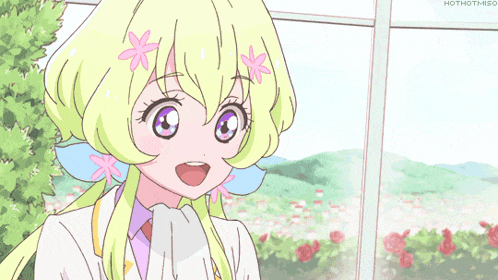 a drawing of a girl with a flower in her hair holding a fork