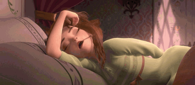 a cartoon character is sleeping with her eyes closed