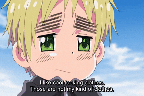 a cartoon of a boy with the words i like cool-looking clothes those are not my kind of clothes