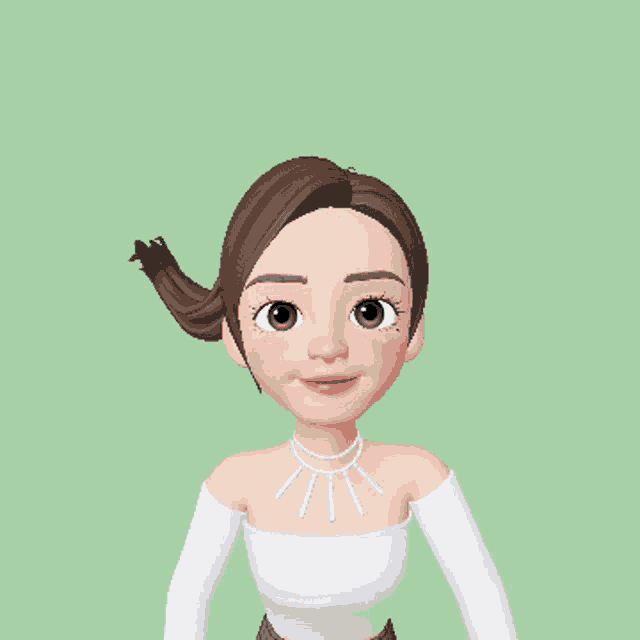 a cartoon girl with brown hair and a white top