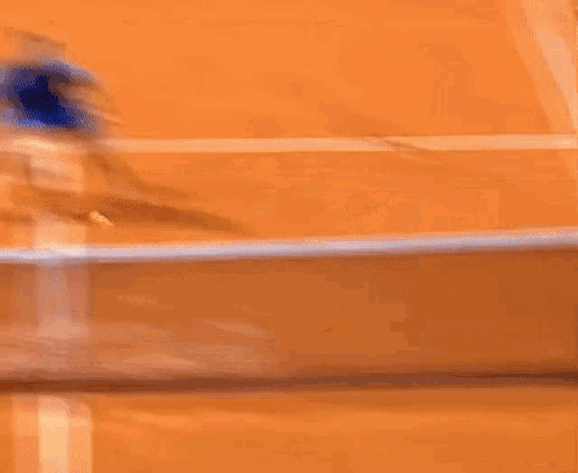 a man in a blue shirt is playing tennis on a tennis court