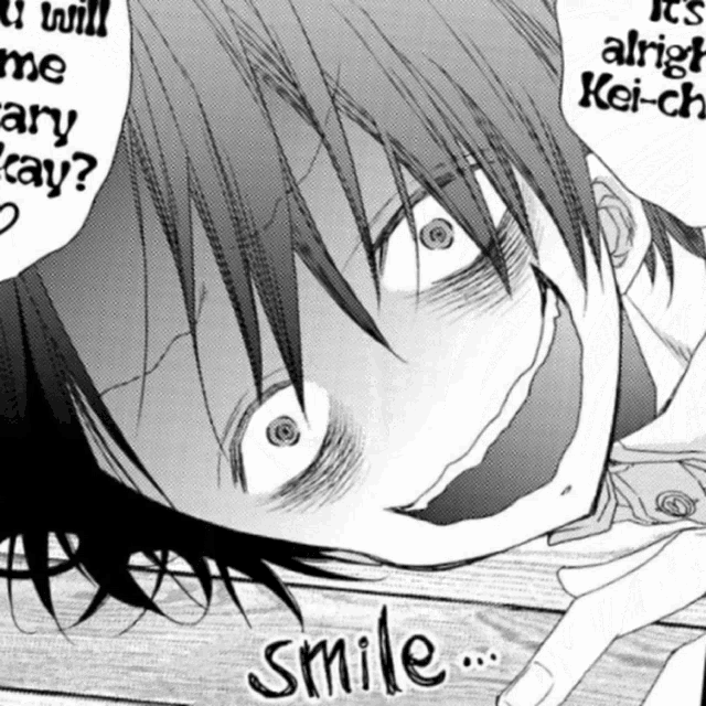 a black and white drawing of a person with the word smile written on it