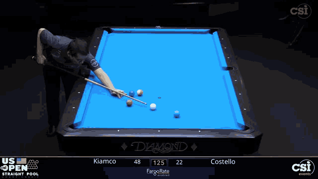 a pool table with a blue cloth that says diamond