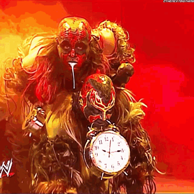 a wrestler is holding a clock that shows the time as 7:15