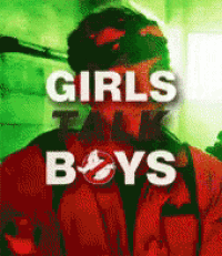 a poster for girls talk boys shows a man wearing a mask