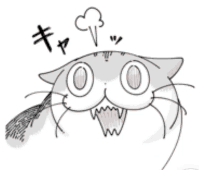 a drawing of a cat with its mouth open and fangs