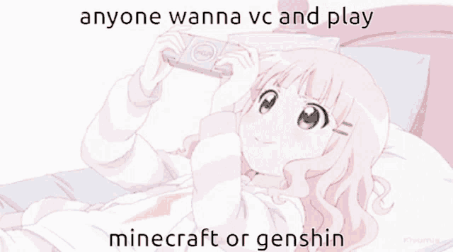a girl laying on a bed holding a video game controller with the caption anyone wanna vc and play