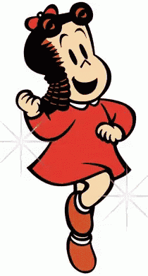 a cartoon girl in a red dress is dancing