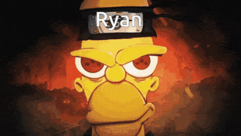 a cartoon of homer simpson wearing a headband with the name ryan on it