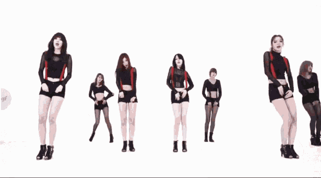 a group of women are dancing together in a row .