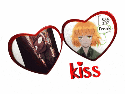 a couple of hearts with one that says kiss