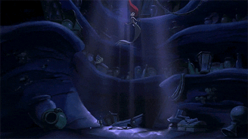 a cartoon character in a dark room with a light coming out of it