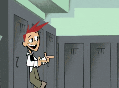 a cartoon character points to a locker with the number 2