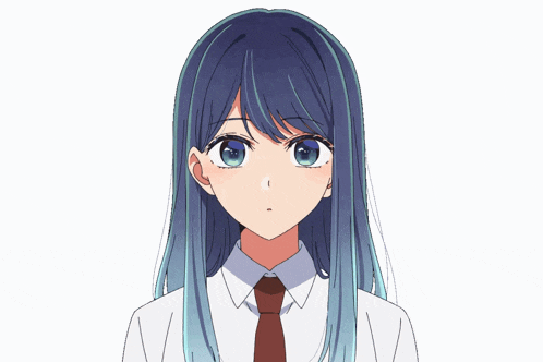 a girl with long blue hair is wearing a tie
