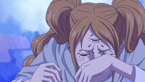a cartoon of a woman with pigtails covering her face with her hand