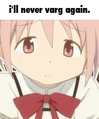 a girl with pink hair and a red bow tie says i 'll never varg again .