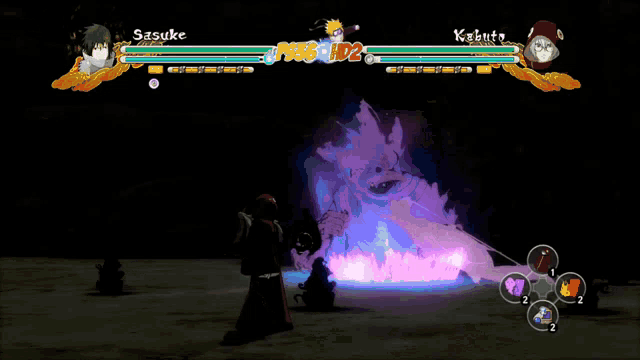 a screenshot of a video game with sasuke and kabuto