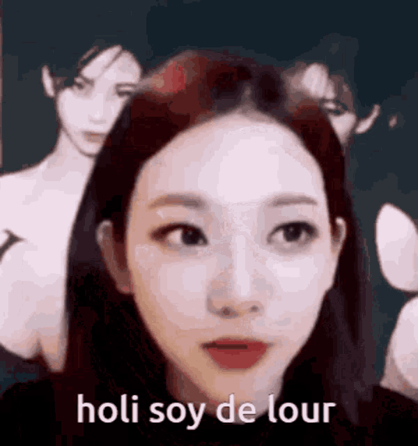 a close up of a woman 's face with the words holi soy de lour written on the bottom