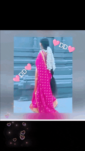 a picture of a woman in a pink saree with the letters dd on the bottom
