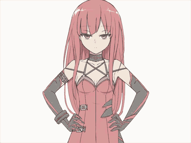a drawing of a girl with long pink hair