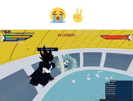 a screenshot of a video game with a crying emoji and a peace sign