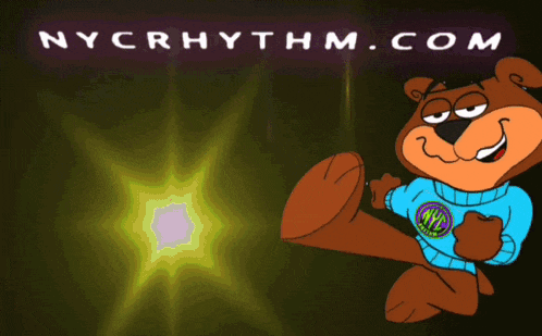 a cartoon bear with nyc written on his shirt