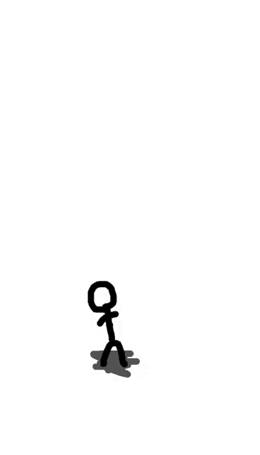 a stick figure is standing on a white surface with a shadow behind it .