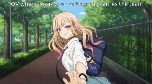 a picture of a girl holding someone 's hand with a caption that says pov when flux is your partner