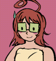 a cartoon girl with glasses and a towel on her shoulders