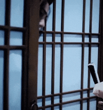 a person holding a cell phone behind bars