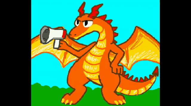 a cartoon of a dragon holding a megaphone in its hand