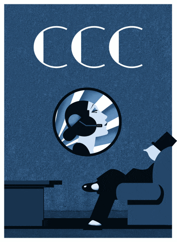 a poster for ccc shows a woman in a mirror
